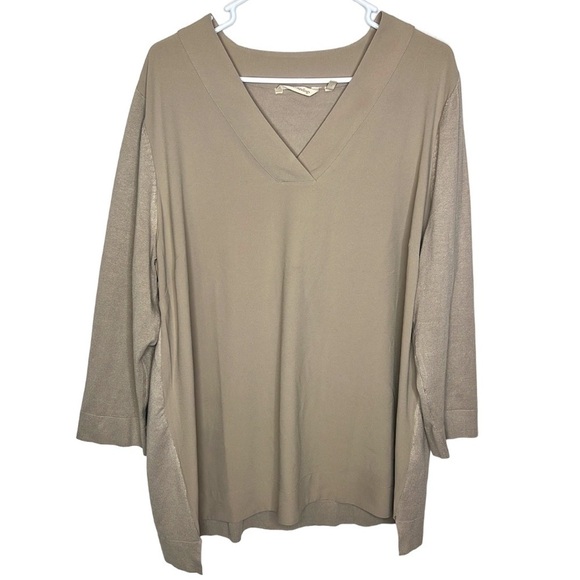 Soft Surroundings 1x Beige Long Sleeve V Neck Top - Picture 1 of 9